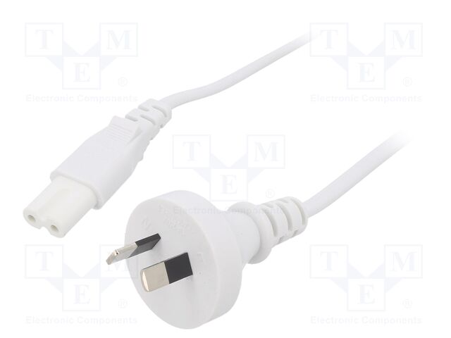 Cable; AS/NZS 3112 (I) plug,IEC C7 female; PVC; 1m; white; 10A
