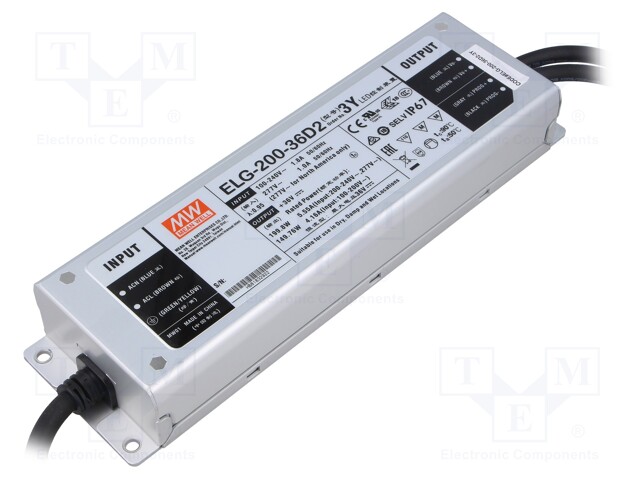 Power supply: switched-mode; LED; 199.8W; 36VDC; 5.55A; 100÷305VAC