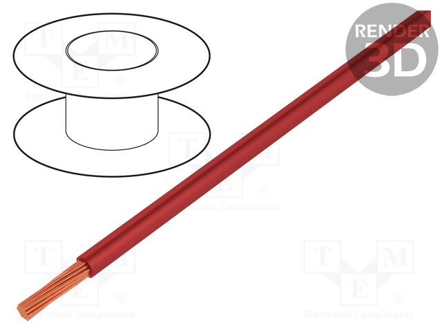 Wire; TLY; stranded; Cu; 0.35mm2; red; PVC; 150V; 500m; Class: 5