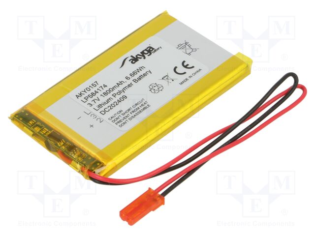 Re-battery: Li-Po; 3.7V; 1800mAh; cables,JST SYP-02T-1 socket