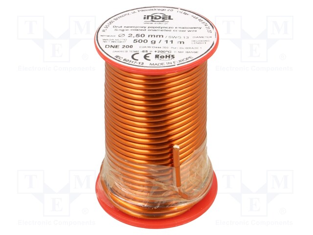 Coil wire; single coated enamelled; 2.5mm; 500g; -65÷200°C