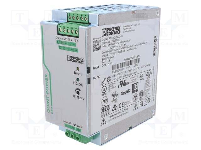 Power supply: switched-mode; 240W; 24VDC; 18÷29.5VDC; 10A; IP20