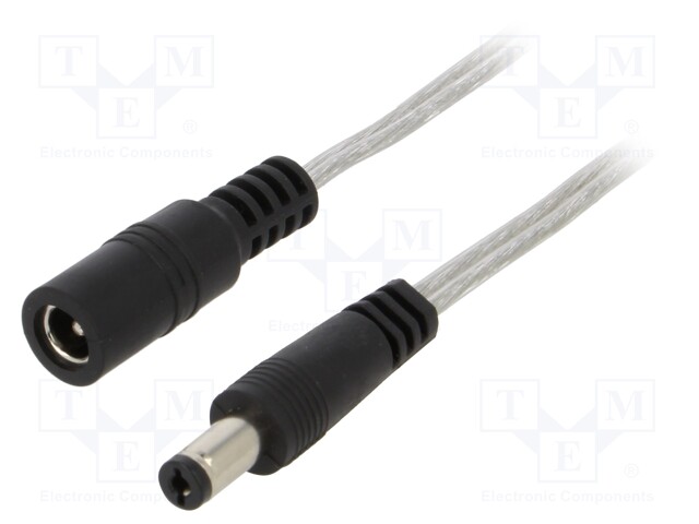 Cable; DC 5,5/2,1 plug,DC 5,5/2,1 socket; straight; 0.5mm2; 1m