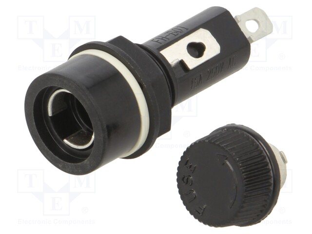 Fuse holder; 6.3x32mm; 15A; on panel; Cutout: Ø12.7mm; 250VAC; IP40