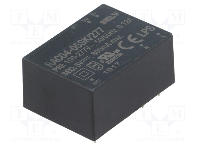 Converter: AC/DC; 4W; Uout: 5VDC; Iout: 800mA; 76%; Mounting: PCB
