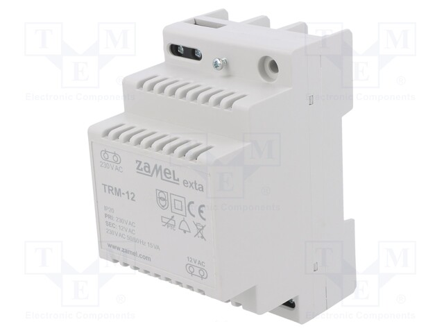 Transformer: mains; 15VA; 230VAC; 12V; Leads: screw terminals; DIN