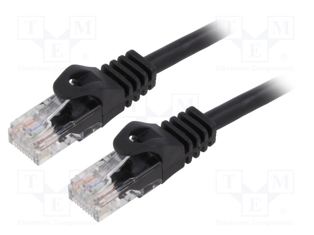 Patch cord; U/UTP; 6; stranded; CCA; PVC; black; 1.5m; 26AWG
