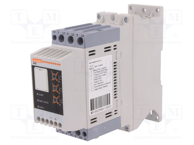 Module: soft-start; Usup: 220÷400VAC; DIN; 18.5kW; 1÷20/0÷20s; 37A