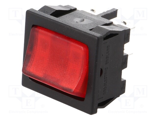 ROCKER; DPST; Pos: 2; OFF-ON; 10A/250VAC; 10A/28VDC; red; Body: black