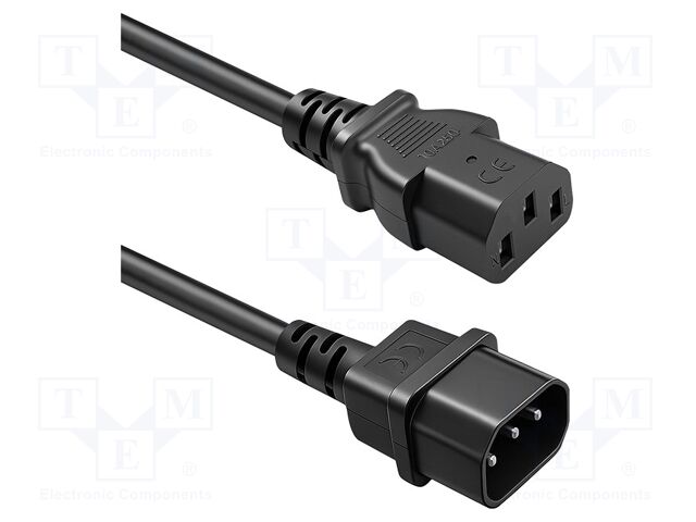 Cable; 3G0.75mm2; IEC C13 female,IEC C14 male; PVC; 2m; black