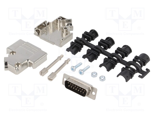 D-Sub; PIN: 15; plug; male; shielded; soldering; for cable; black