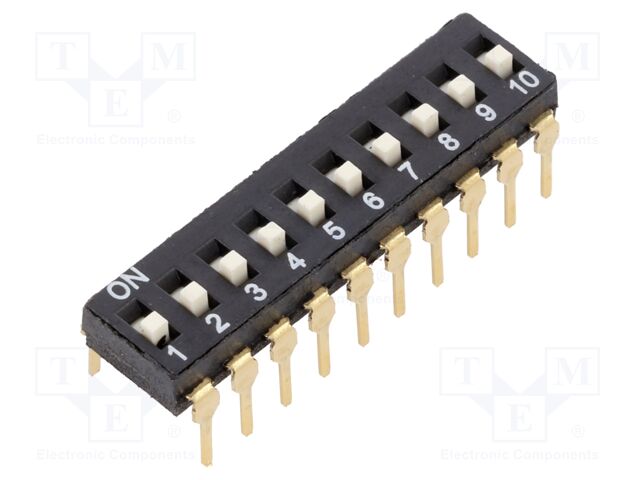 Switch: DIP-SWITCH; Poles number: 10; OFF-ON; 0.025A/24VDC; THT