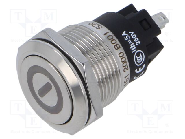 Vandal Resistant Switch, 82 Series, 19 mm, SPDT, Maintained, Flush, Natural