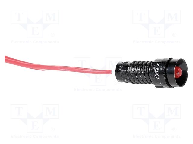 Indicator: LED; recessed; red; 230VAC; Ø5mm; IP20; cables; 330mm