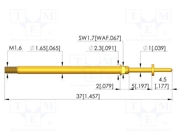 Test needle; Spring compression: 4mm; 5mm; 5A; CuBe; gold-plated