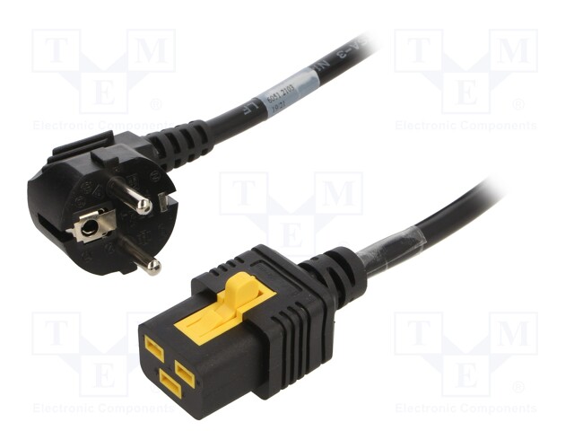 Cable; CEE 7/7 (E/F) plug angled,IEC C19 female; 3m; black; PVC