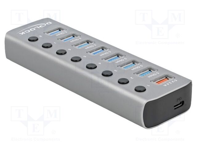 Hub USB; DC socket,USB A socket x8,USB B socket,USB C socket