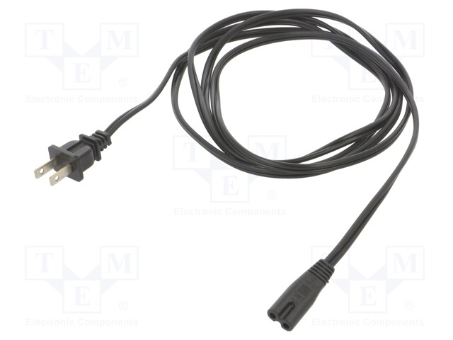 Cable; IEC C7 female,NEMA 1-15 (A) plug; PVC; 2.4m; black; 7A