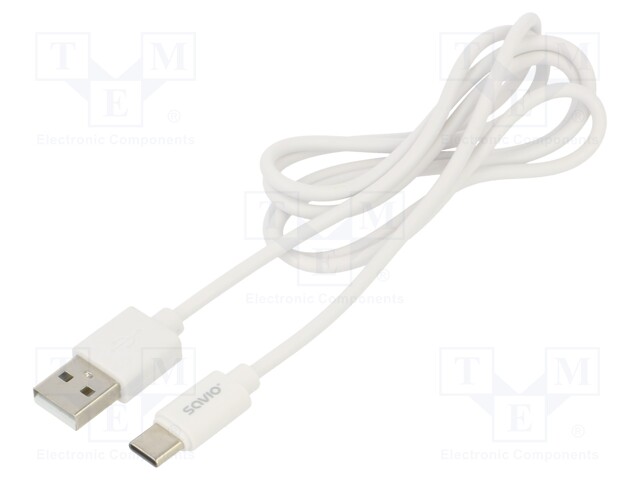 Cable; USB 2.0; USB A plug,USB C plug; 1m; white; 480Mbps; 2.1A