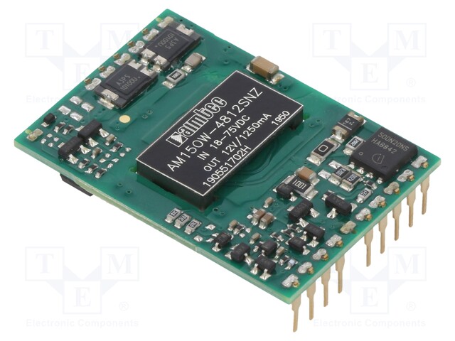 Converter: DC/DC; 15W; Uin: 18÷75V; 12VDC; Iout: 1.25A; 1,6"x1"; 8.8g