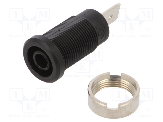 Socket; 4mm banana; 36A; 1kV; black; nickel plated; on panel,screw