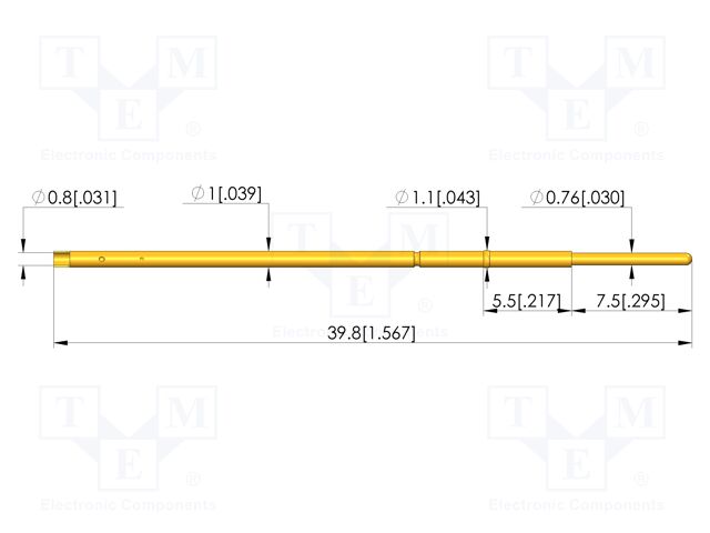 Test needle; Spring compression: 5.5mm; 7.5mm; 2A; CuBe; Ø: 0.8mm