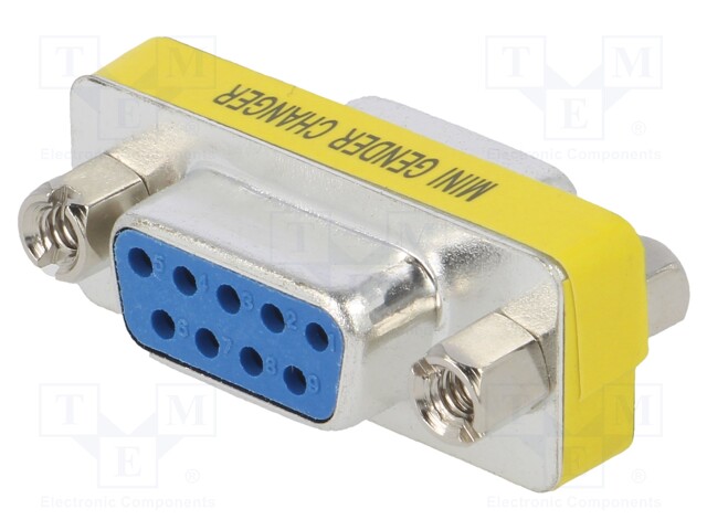 Adapter; D-Sub 9pin socket,both sides; Plating: nickel plated