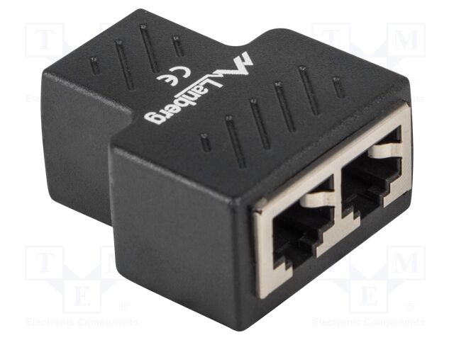 Splitter; black; RJ45 socket x2,RJ45 plug x1
