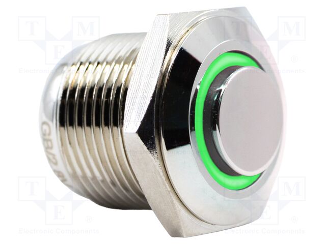 Switch: vandal resistant; SPST-NO; 2A/48VDC; IP65; OFF-(ON); green