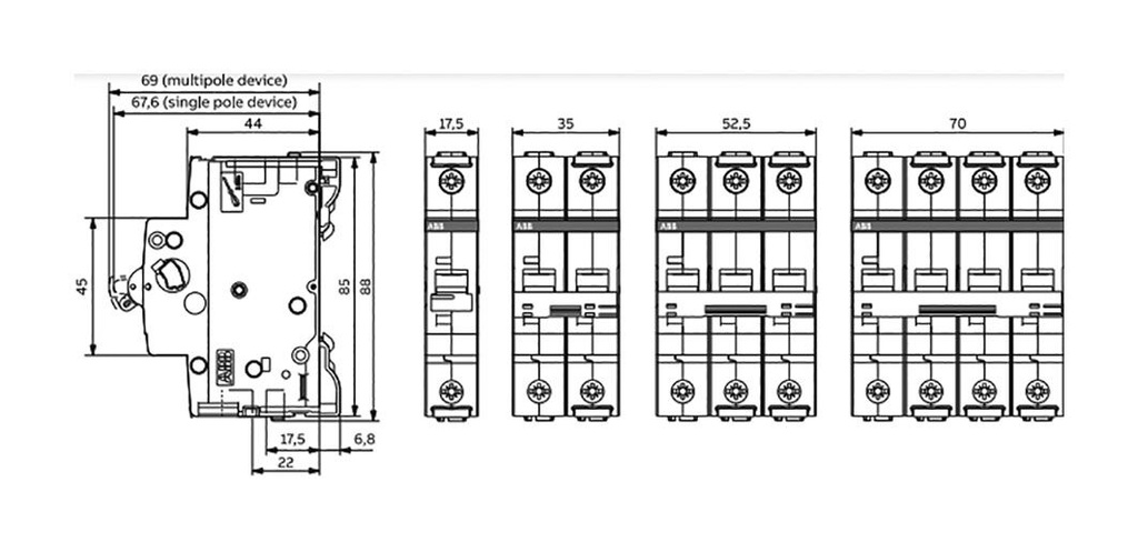 Circuit breaker; 415VAC; Inom: 6A; Poles: 4; for DIN rail mounting