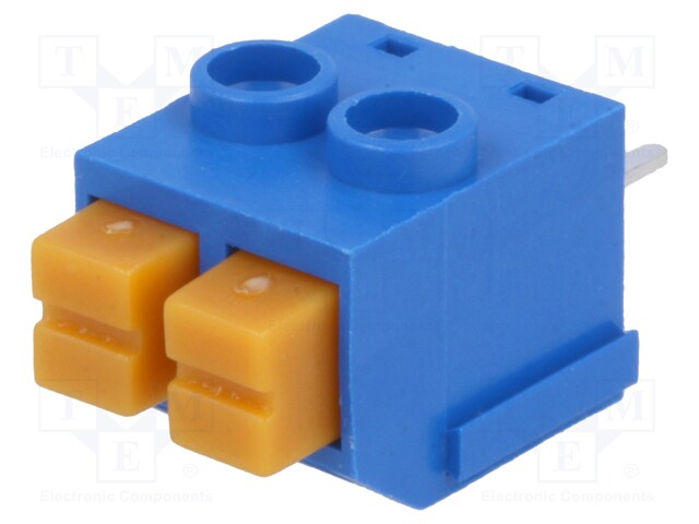 PCB terminal block; angled 90°; 5mm; ways: 2; on PCBs; 1mm2; tinned
