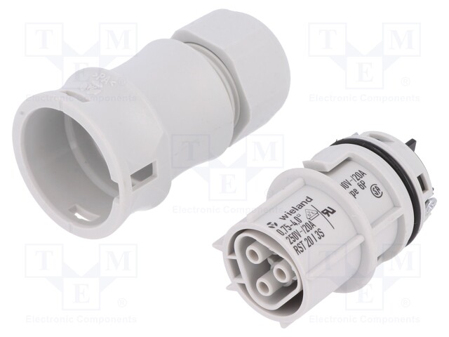 Plug; Connector: circular; female; PIN: 3; silver plated; 20A; 250V