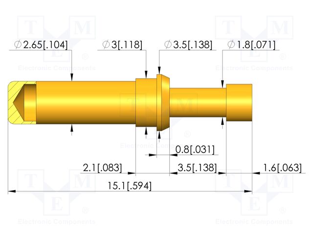 Test needle; Spring compression: 2.8mm; 3.5mm; 8A; CuBe; Ø: 2.3mm