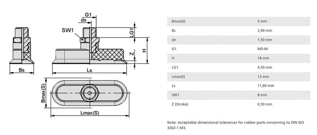 Suction cup; 2.9g; M5-M; Shore hardness: 65; 0.17cm3; 1.8N; 3mm