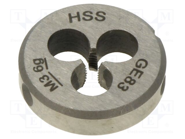 Threading die; M3; 0.5; high speed steel; H: 5mm; Øout: 20mm