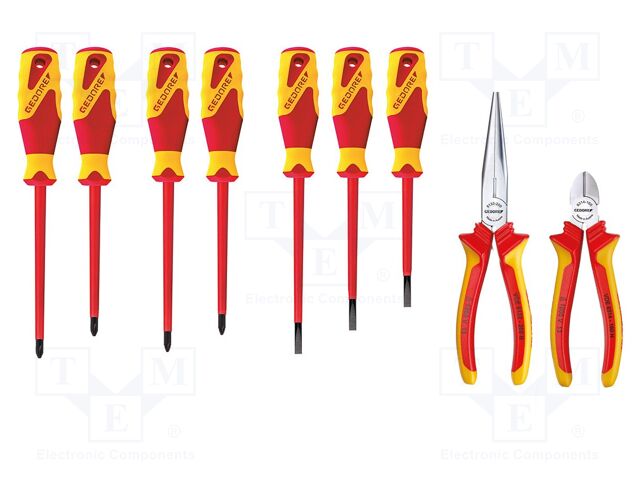 Kit: pliers, insulation screwdrivers; Phillips,Pozidriv®,slot