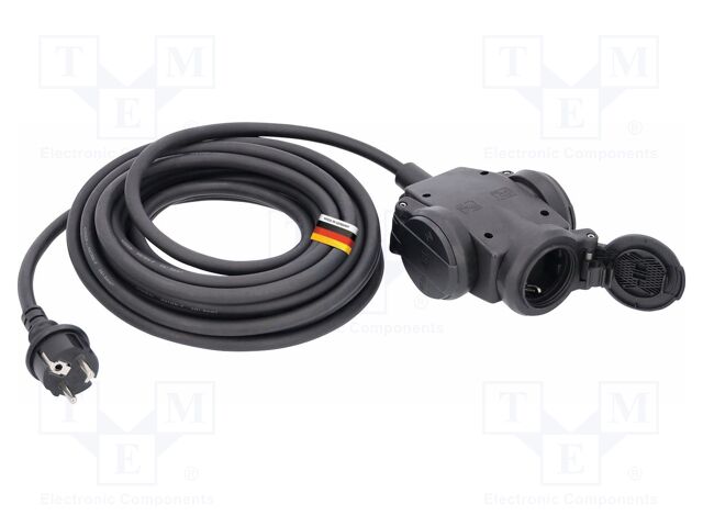 Extension lead; 3G1.5mm2; Sockets: 3; rubber; black; 4.5m; 16A