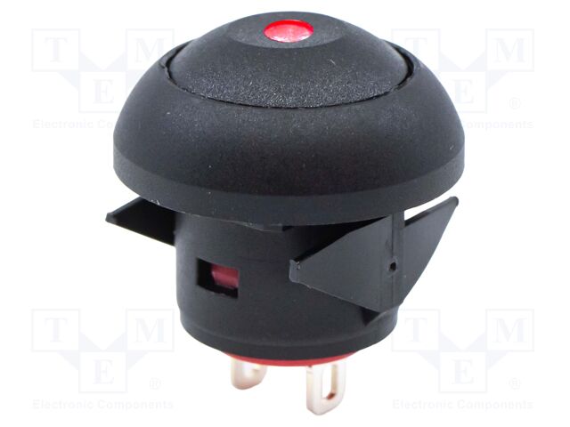 Switch: push-button; Pos: 2; SPST; 0.1A/50VDC; 0.125A/125VAC; black