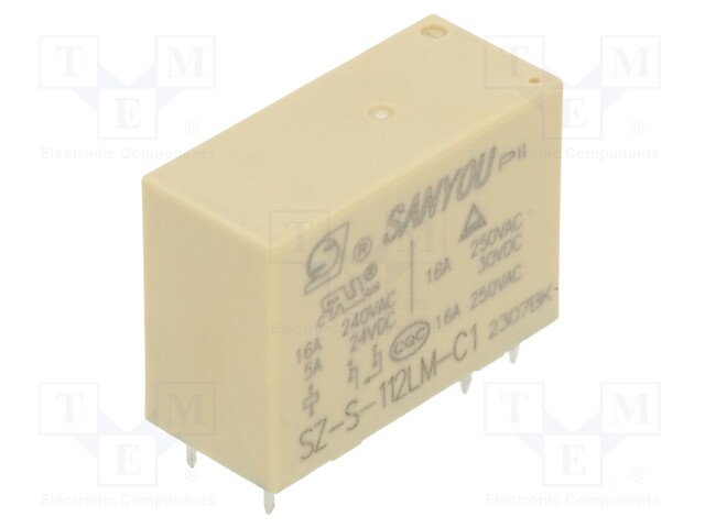Relay: electromagnetic; SPST-NO; Ucoil: 12VDC; Icontacts max: 16A