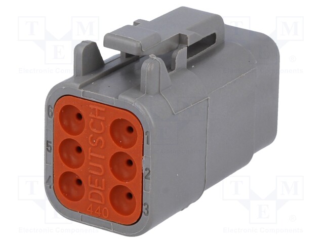 Connector: wire-wire; DTM; plug; female; PIN: 6; IP68; Locking: latch