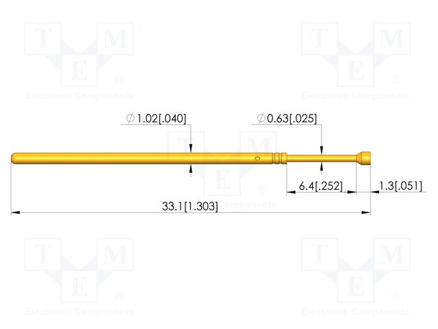 Test needle; Spring compression: 4.3mm; 6.35mm; CuBe; gold-plated