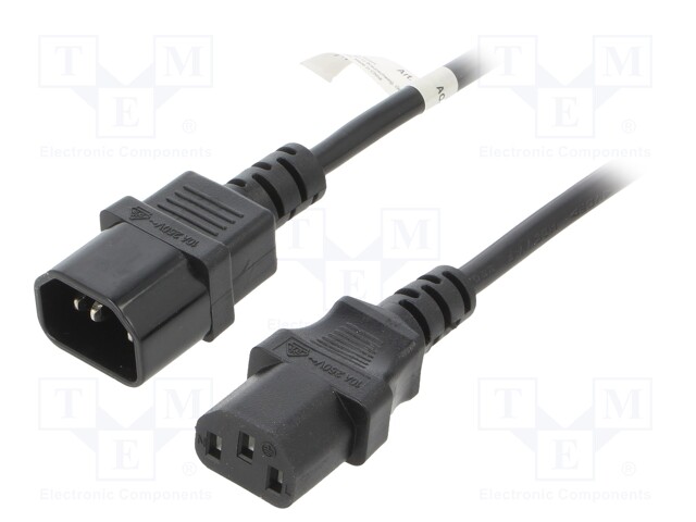 Cable; IEC C13 female,IEC C14 male; PVC; 2m; black; 10A; 250V