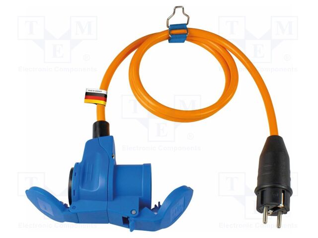 Extension lead; 3G2.5mm2; Sockets: 2; PUR; orange; 1.5m; 16A