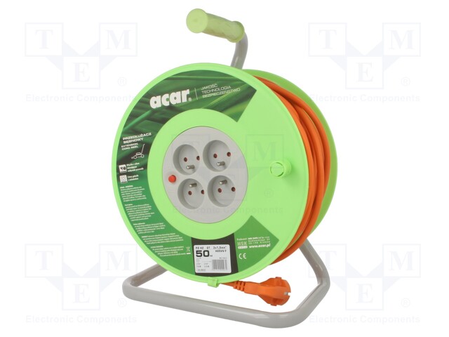 Extension lead; reel; Sockets: 4; PVC; orange; 3x1,5mm2; 50m