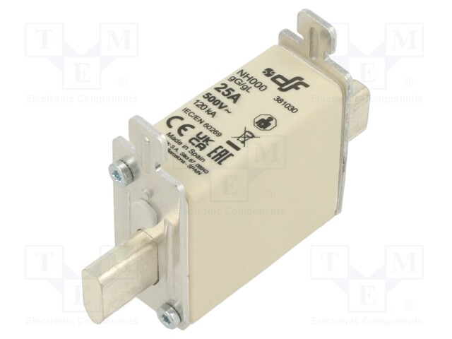 Fuse: fuse; gG; 25A; 500VAC; 250VDC; ceramic; NH000
