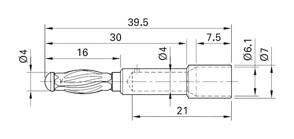 Plug; 4mm banana; 50A; Max.wire diam: 6.1mm; 0.2mΩ; Contacts: CuZn