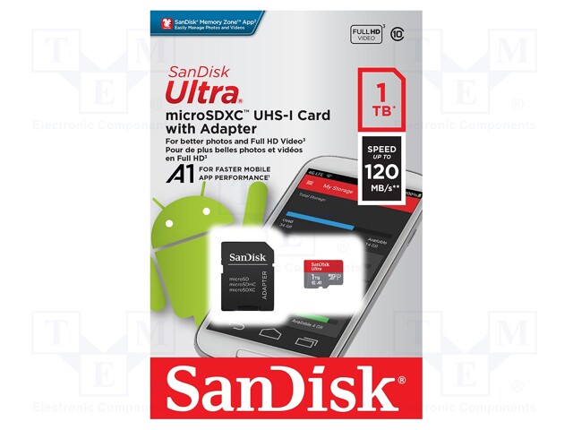 Memory card; Android; SD XC Micro; 1TB; 120MB/s; Class 10 UHS U1