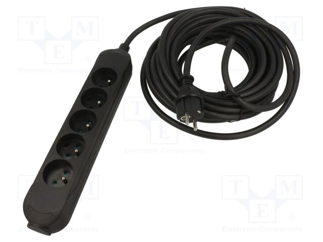 Extension lead; Sockets: 5; rubber; black; 3x2,5mm2; 10m; 16A; PRO