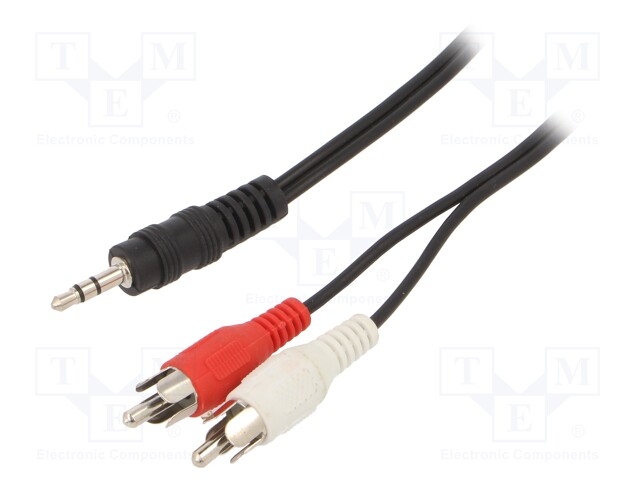 Cable; Jack 3.5mm 3pin plug,RCA plug x2; 5m; black; Øcable: 2.6mm