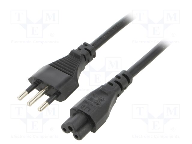 Cable; 3x0.75mm2; CEI 23-50 (L) plug,IEC C5 female; PVC; 1m; 10A